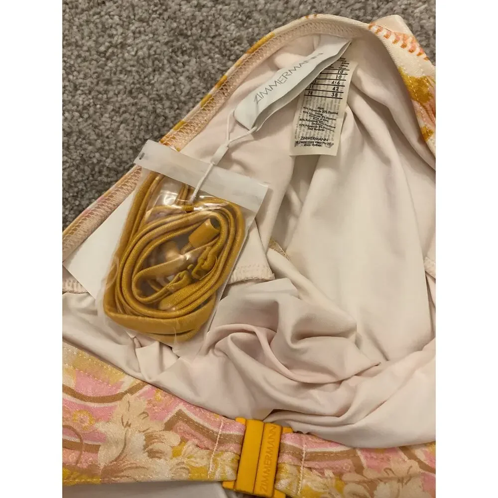 NWT Zimmermann Lyre Strapless Romantic One Piece Swimsuit Tie Front AU10, US 4-6